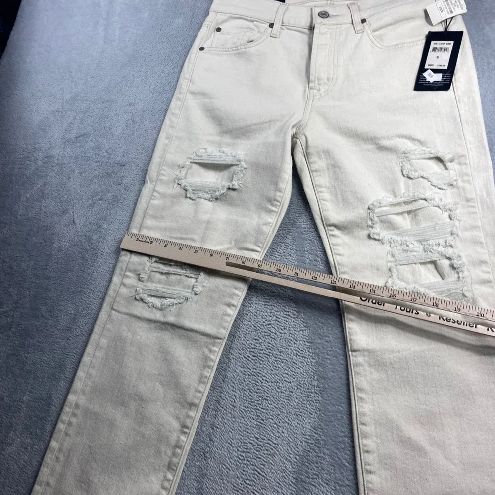 7 For All Mankind Slimmy Slim Straight Distressed Ecru Jeans‎ 31x34 AT511376AP